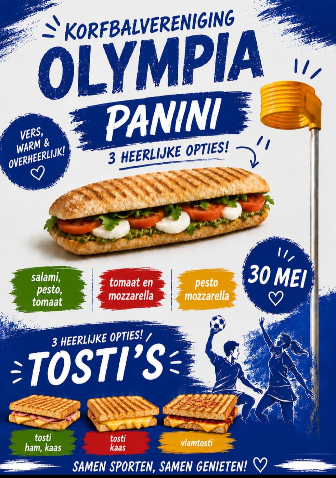 Zaterdag 30-5: Kies uit drie heerlijke panini's in de kantine