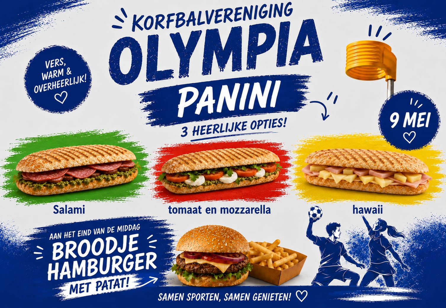 Zaterdag 9-5: heerlijke panini's en broodjes hamburger in de kantine